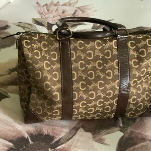 Celine Tan and Brown Monogram Satchel